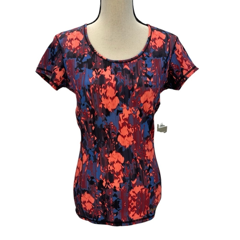 Bench Short Sleeve Round Neck Abstract Floral Print T-Shirt - Pink Blue - Small